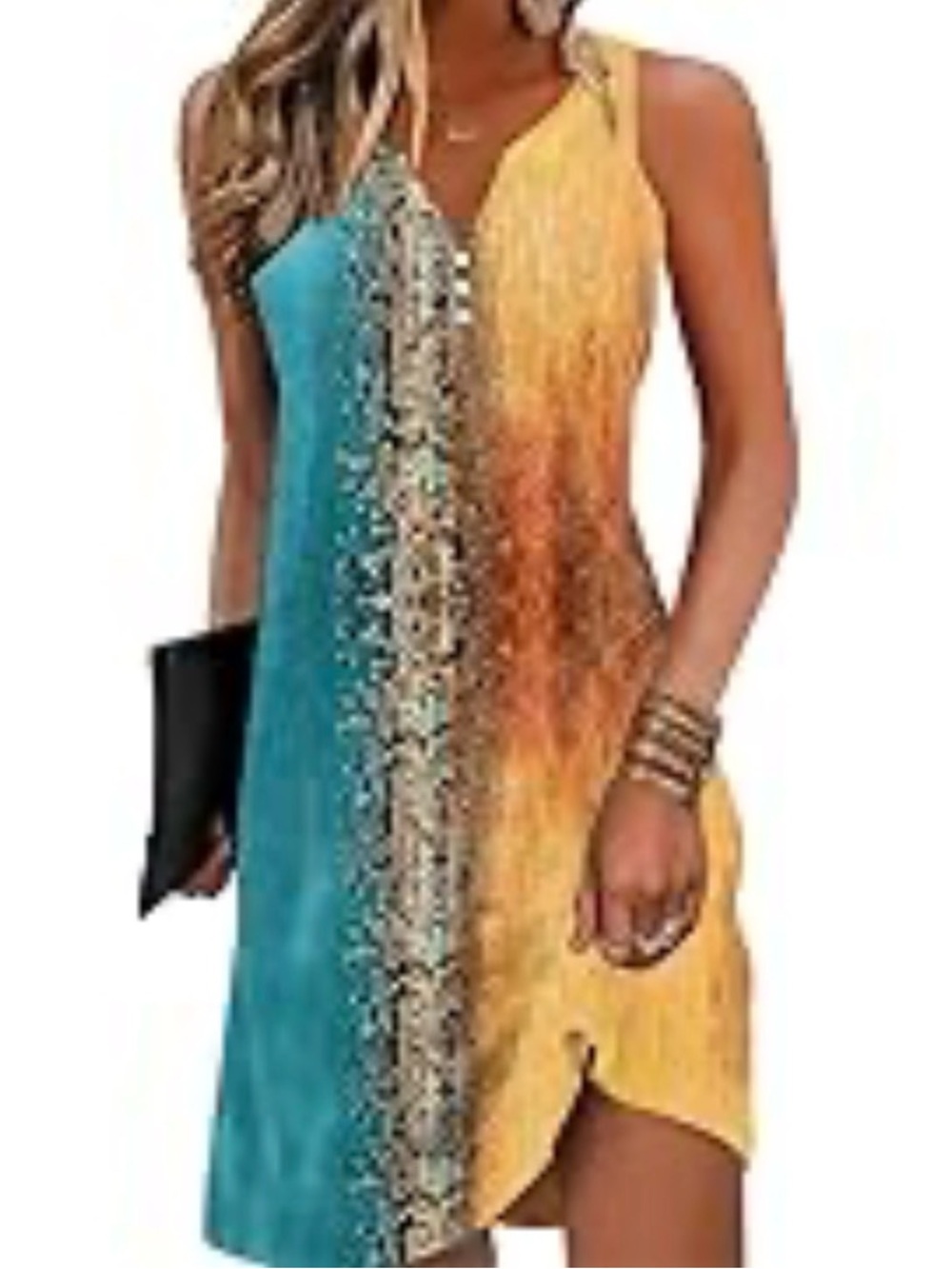 Sleeveless Colorblock Blue & Orange Summer Dress with pockets